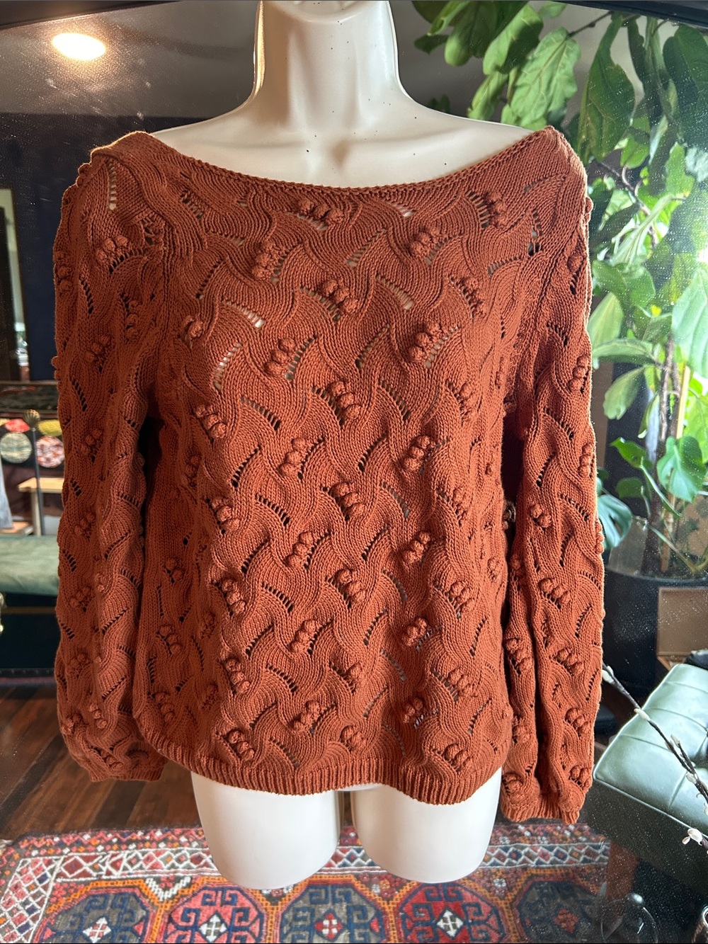 Sezane popcorn knit, scoop back sweater. Small